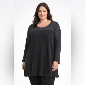 Eileen Fisher Black Silk Cotton Long Sleeve Tunic Top Size Large Oversized